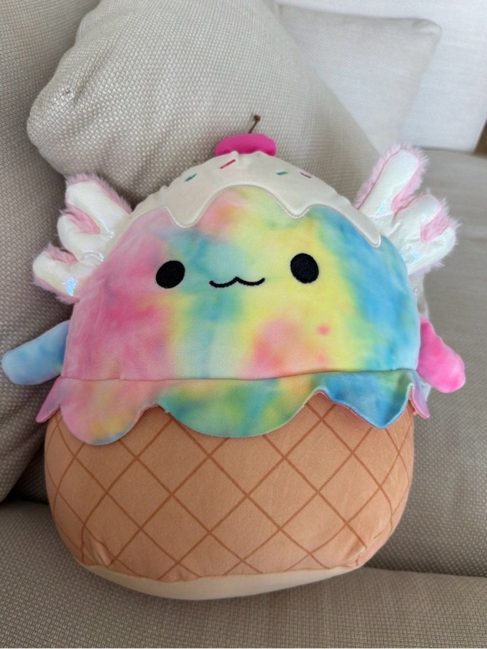 Squishmallows Rainbow Ice Cream Cone Plush in Pastel Pink Blue Yellow Cream